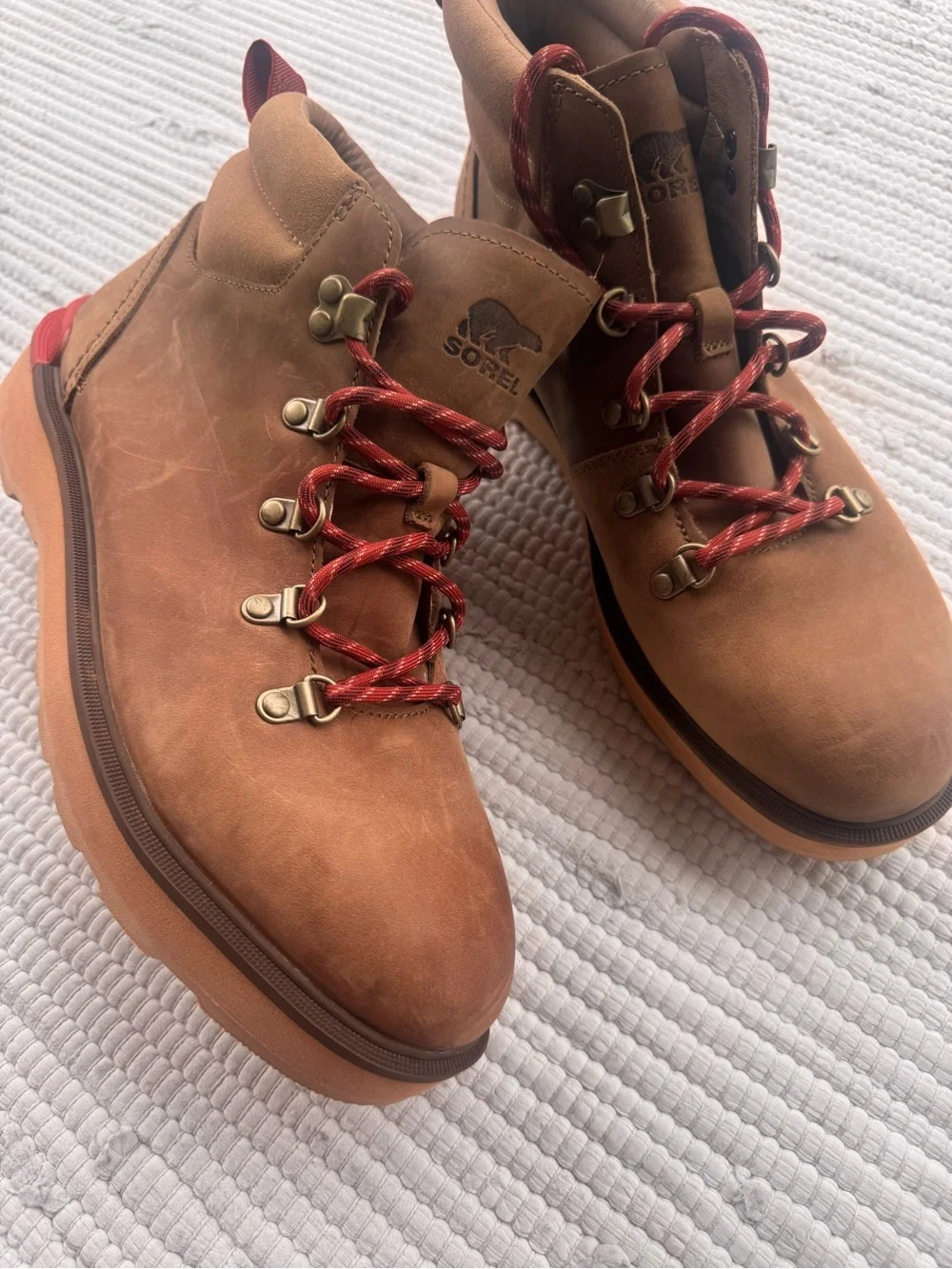 Sorel Madeline II Waterproof Leather Boots Tan Red Lace Women’s 11